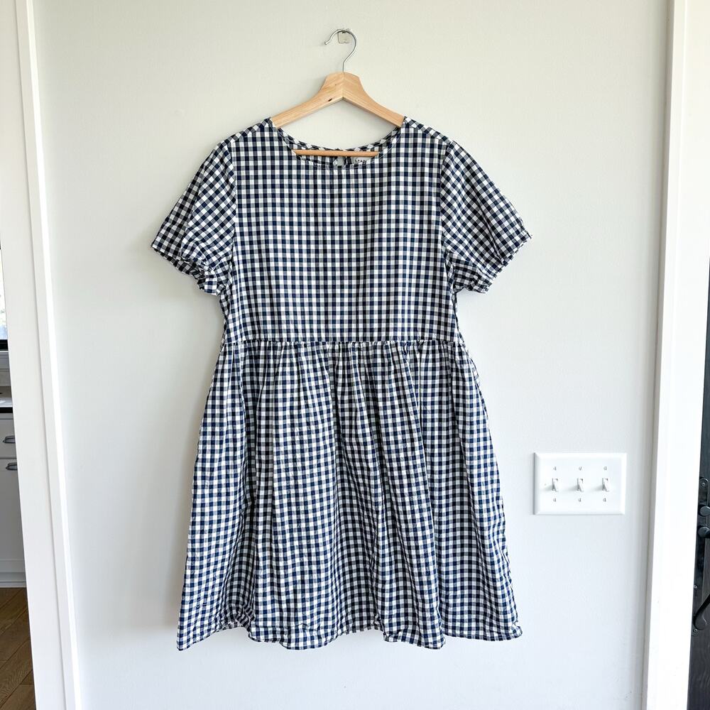 Classic Navy Blue and White Gingham Dress